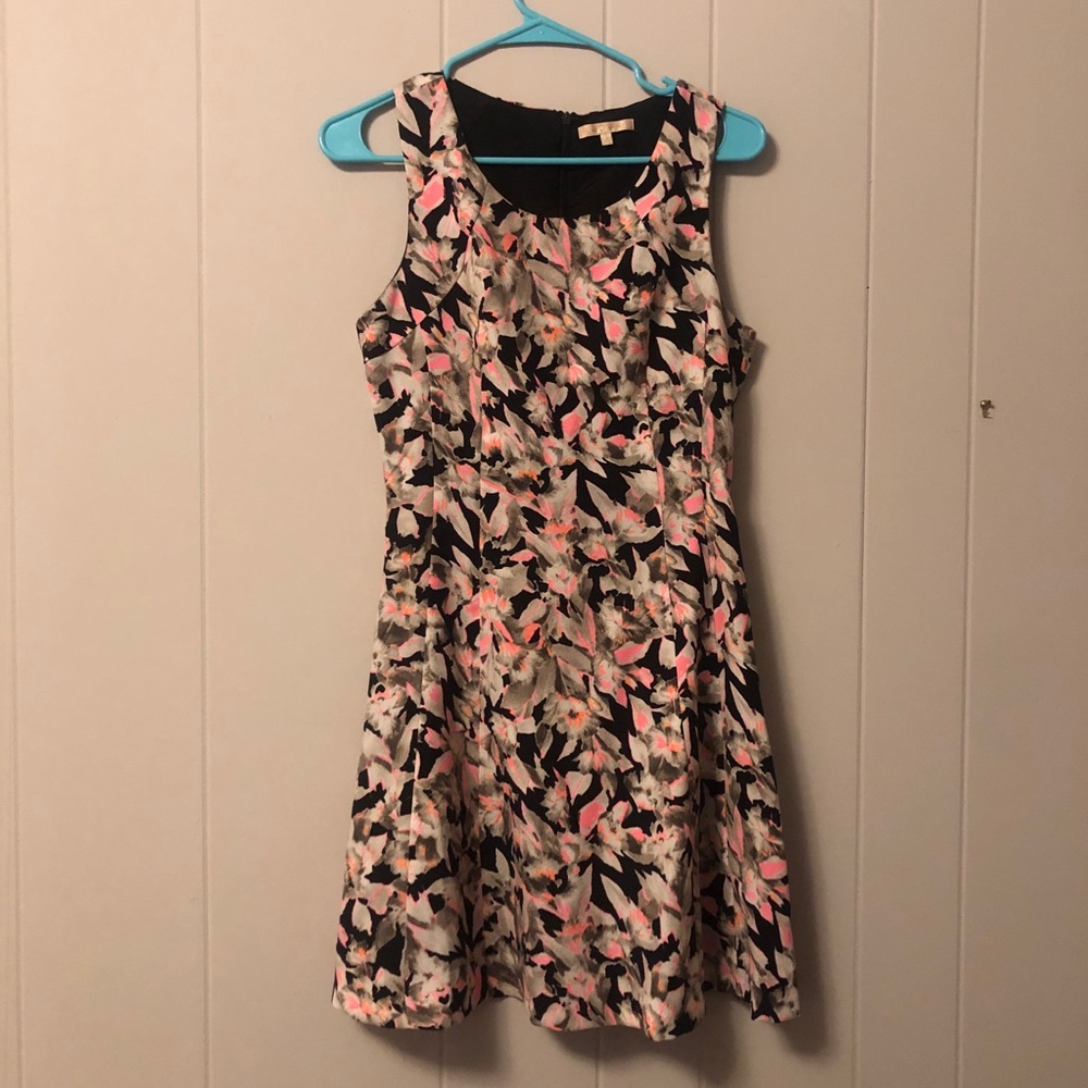 ModCloth fit and flare black floral dress
